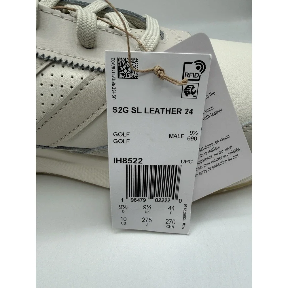 Adidas S2G SL Leather 24 Spikeless Golf Shoes,Men's 10,EU 44,Off White/Grn, NWOB